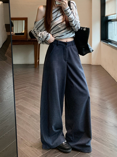 Women's New Loose Hiding Knit Wide Leg Pants Straight Leg Long Floor-Length Pants