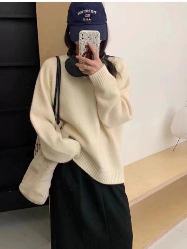 Candy-colored women's autumn/winter Korean-style unique top loose and effortless versatile soft and cozy knitted sweater thick