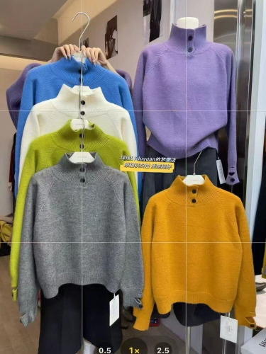 Korean-style casual age-defying half-button two-piece high neck knit sweater autumn and winter heavy weight thick women's sweater