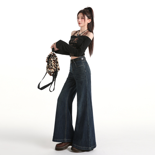 Actual shot~ American retro blue & wide-leg pants 2025 autumn new Korean style high-waist versatile slimming jeans for women