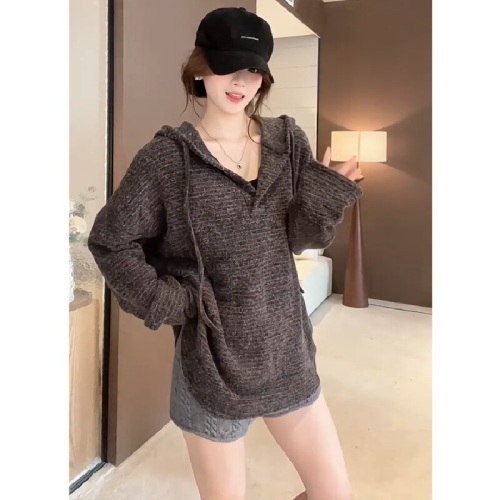 280g rabbit fur double-sided long-sleeved t-shirt base shirt women's thin American striped spring and autumn hooded top