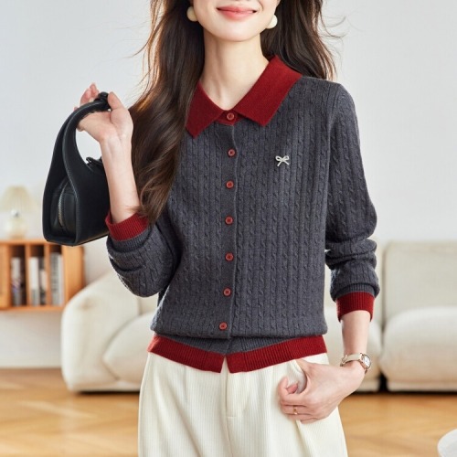 Retro Crochet Plaid Collar Knit Cardigan Women's 2026 Autumn New Arrival Very Stylish Outerwear Short Sleeve Sweater Jacket