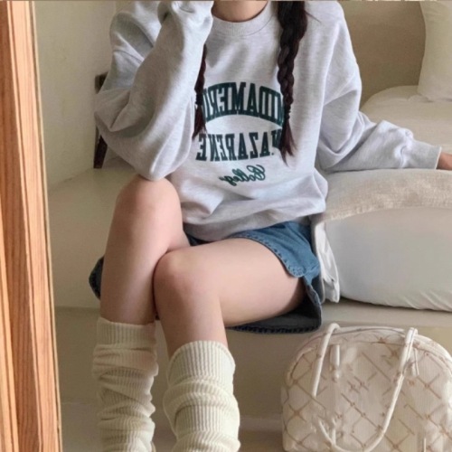 Women's Thick Fleece Hooded Sweatshirt, Korean Style Loose Fit, Simple Lettered Crew Neck Sweatshirt for Autumn/Winter Trendy