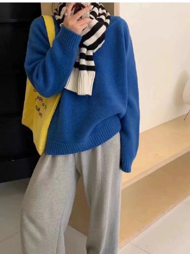 Candy-colored women's autumn/winter Korean-style unique top loose and effortless versatile soft and cozy knitted sweater thick