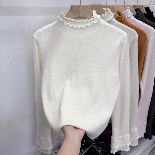 Sijiqing 2025 Winter New Arrival Double-Layer Ribbed Soft and Fluffy Long-Sleeved Knitted Sweater for Women—Stylish, Fashionable Innerwear Top with a Western Style