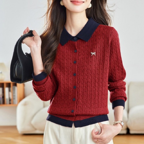 Retro Crochet Plaid Collar Knit Cardigan Women's 2026 Autumn New Arrival Very Stylish Outerwear Short Sleeve Sweater Jacket