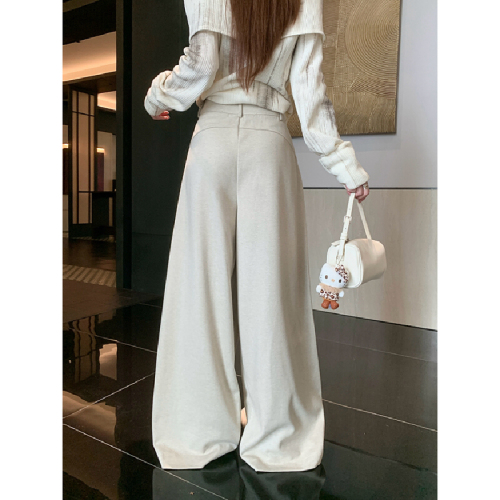 Women's New Loose Hiding Knit Wide Leg Pants Straight Leg Long Floor-Length Pants