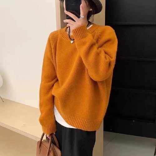 Candy-colored women's autumn/winter Korean-style unique top loose and effortless versatile soft and cozy knitted sweater thick