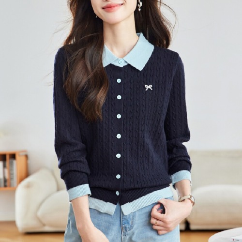 Retro Crochet Plaid Collar Knit Cardigan Women's 2026 Autumn New Arrival Very Stylish Outerwear Short Sleeve Sweater Jacket