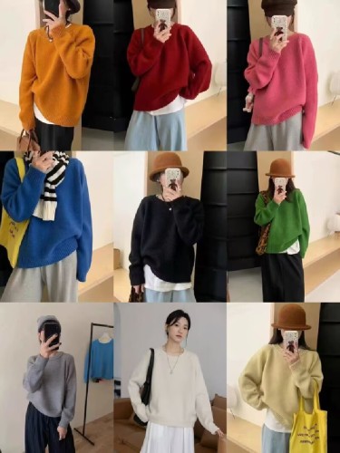 Candy-colored women's autumn/winter Korean-style unique top loose and effortless versatile soft and cozy knitted sweater thick