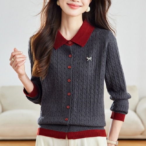 Retro Crochet Plaid Collar Knit Cardigan Women's 2026 Autumn New Arrival Very Stylish Outerwear Short Sleeve Sweater Jacket