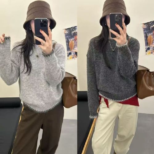 Autumn and Winter Women's Gray Sweater, 2025 New Arrival, Outerwear, High-End Knitted Base Layer Top for Winter