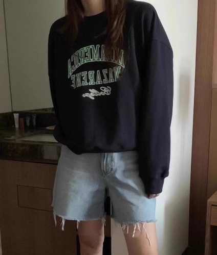 Women's Thick Fleece Hooded Sweatshirt, Korean Style Loose Fit, Simple Lettered Crew Neck Sweatshirt for Autumn/Winter Trendy