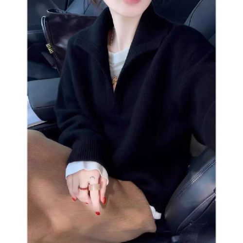Korean-style fashionable collar high-end cashmere long-sleeved knitted sweater for women, looks very good, loose and slimming, stylish and youthful top