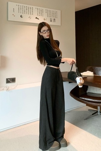 Women's New Loose Hiding Knit Wide Leg Pants Straight Leg Long Floor-Length Pants