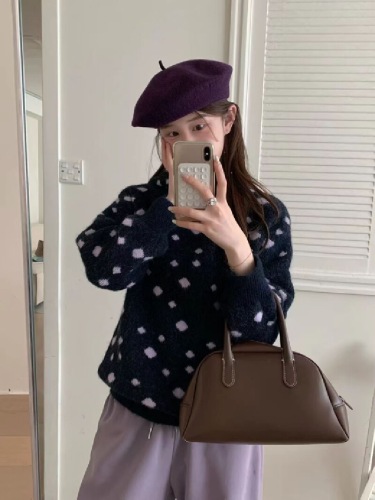 Women's European Autumn/Winter New Cap Pointed Dot Thick Knit Sweater Cardigan Stylish Versatile Top Youthful Upgraded Top