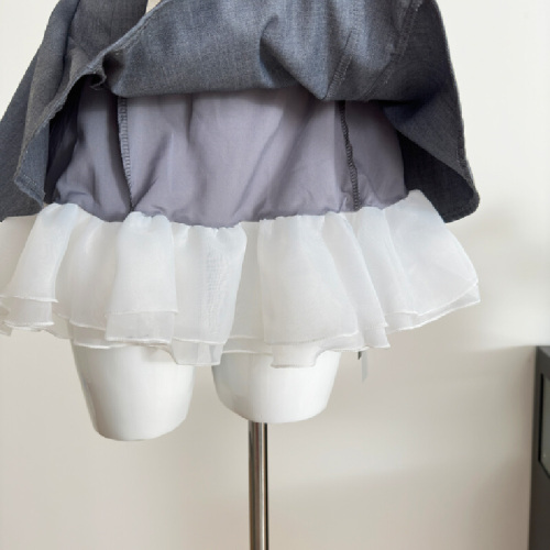 Lattitude/Yang Xiaolu Butterfly Gray bow contrast color stitching one-shoulder tube top dress tutu skirt