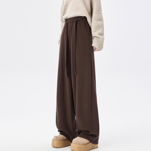 Cashmere Bended Knife Wide Leg Pants for Women - Autumn/Winter High-Waisted Flowy, Small Figure Fleece Lined, Thick, Slimming, Versatile Casual Glutinous Rice Pants