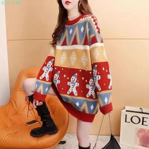 Santa Red Women's Sweater 2025 New Lazy Style Winter Round Neck Knit Top Anime Hooded Thickened Top