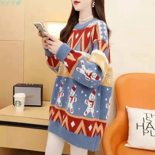 Santa Red Women's Sweater 2025 New Lazy Style Winter Round Neck Knit Top Anime Hooded Thickened Top