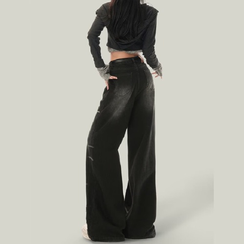 Black High-Waisted Wide Leg Women's Jeans 2025 Autumn/Winter New Fashion Bold Girl Design Sense American Loose Floor-Length Pants