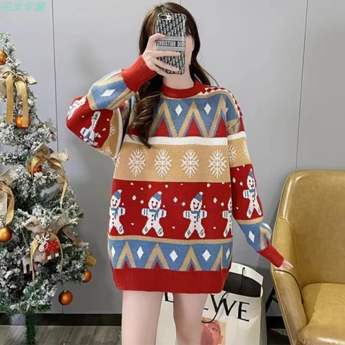 Santa Red Women's Sweater 2025 New Lazy Style Winter Round Neck Knit Top Anime Hooded Thickened Top