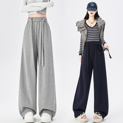 Cashmere Bended Knife Wide Leg Pants for Women - Autumn/Winter High-Waisted Flowy, Small Figure Fleece Lined, Thick, Slimming, Versatile Casual Glutinous Rice Pants