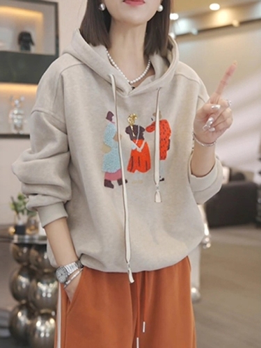Women's Thick Fleece Hooded Sweatshirt with Long Sleeves, Loose Fit, Slimming Design, Large Size Korean Style, Warm for Autumn/Winter 2025