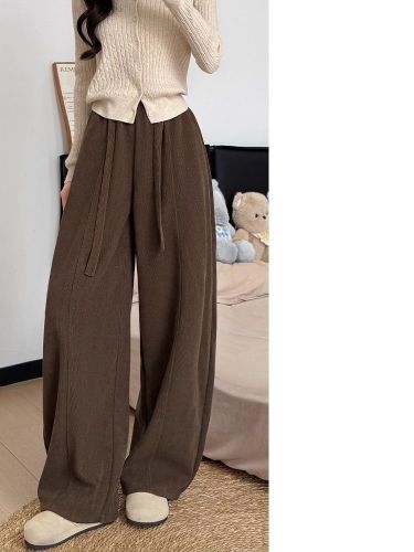 Regular/Lined Women's Winter Thicker Wide-Leg Pants with Plaid Fabric, 2025 New Coffee Color Lined Pants