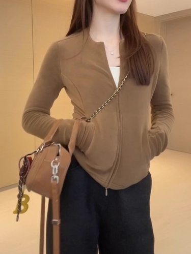 High-end Fleece Open Cardigan Top for Women, Autumn/Winter 2025 New Arrival Plus Size for Plus-Size Women, Slimming Double Zipper Top