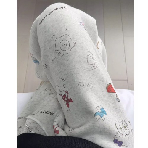 Thin-lined Fleece-lined Cotton Composite American Graffiti Print Women's Autumn/Winter Fleece Wide-leg Pants