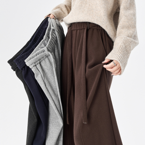 Cashmere Bended Knife Wide Leg Pants for Women - Autumn/Winter High-Waisted Flowy, Small Figure Fleece Lined, Thick, Slimming, Versatile Casual Glutinous Rice Pants