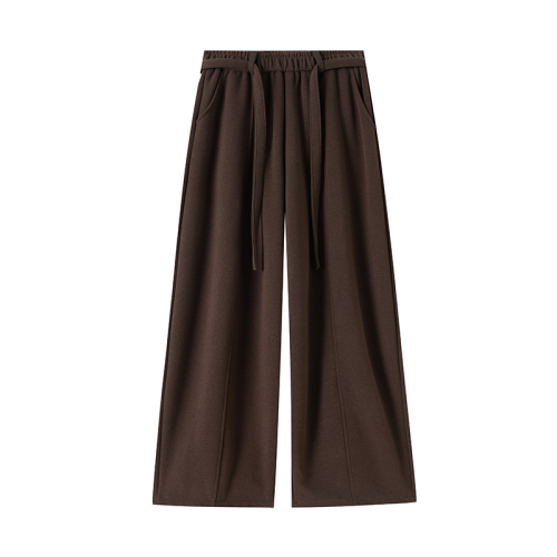 Cashmere Bended Knife Wide Leg Pants for Women - Autumn/Winter High-Waisted Flowy, Small Figure Fleece Lined, Thick, Slimming, Versatile Casual Glutinous Rice Pants