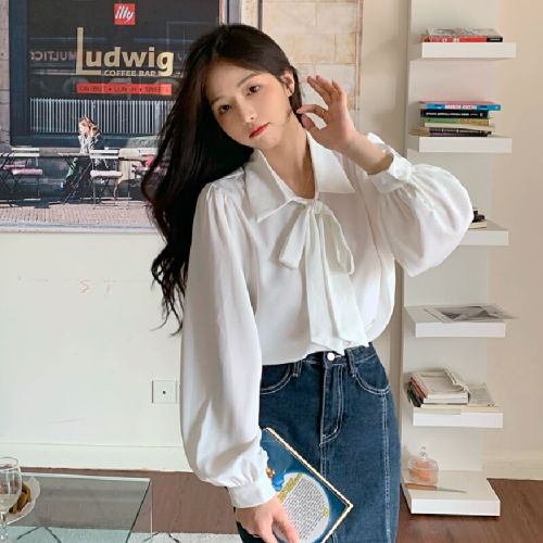 Soft Four-Way Stretch Butterfly Knot Shirt for Women - Design-Oriented, Unconventional New Arrival Spring Stylish High-End Long-Sleeve OL Top
