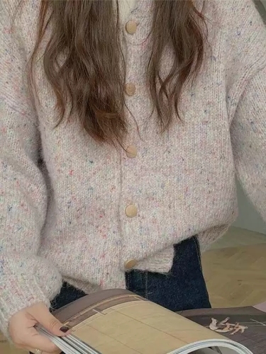 Korean chic atmosphere colorful dot sweater cardigan for women 2026 autumn and winter loose lazy style chic knitted jacket