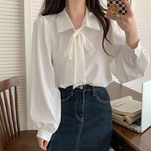 Soft Four-Way Stretch Butterfly Knot Shirt for Women - Design-Oriented, Unconventional New Arrival Spring Stylish High-End Long-Sleeve OL Top