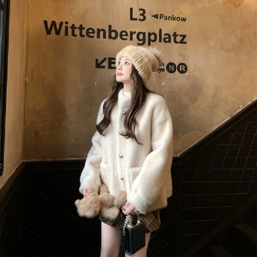 Lapel Collar Mini Shearling Style Fake Mink Fleece Winter Eco-Friendly Fur Coat Women's 2025 New Arrival High-End Sensation Jacket Rabbit Fur Outerwear