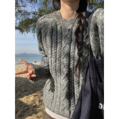 Photographed Autumn/Winter Korean Style Soft and Plump Thick Round Neck Crochet Loose Inner Layer Long Sleeve Knit Sweater
