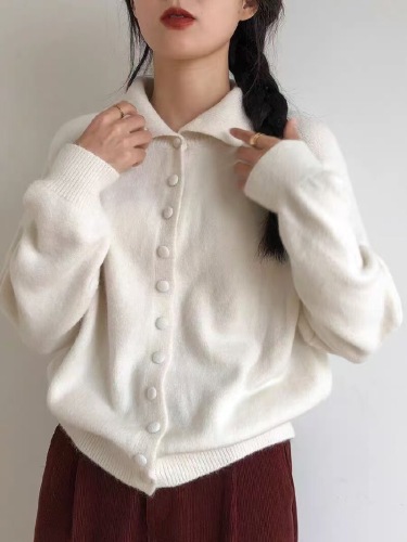 Women's Slimming Single Button Knit Cardigan with Soft Fabric, High Collar, and Advanced Style for Winter in Korea