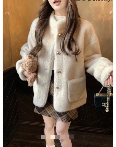 Lapel Collar Mini Shearling Style Fake Mink Fleece Winter Eco-Friendly Fur Coat Women's 2025 New Arrival High-End Sensation Jacket Rabbit Fur Outerwear