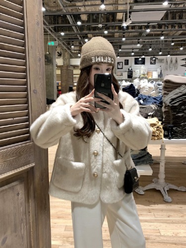Lapel Collar Mini Shearling Style Fake Mink Fleece Winter Eco-Friendly Fur Coat Women's 2025 New Arrival High-End Sensation Jacket Rabbit Fur Outerwear