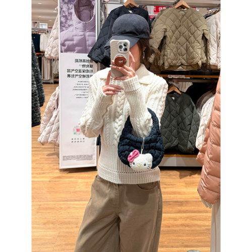 White Collared Ribbed Sweater for Women - Autumn/Winter New Design, Fitted Waist, Knit Top with Thickness