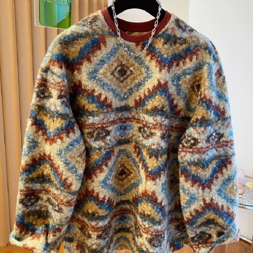 Original Large Size 300 Pounds Lamb Wool Sweatshirt for Women Loose Top Winter