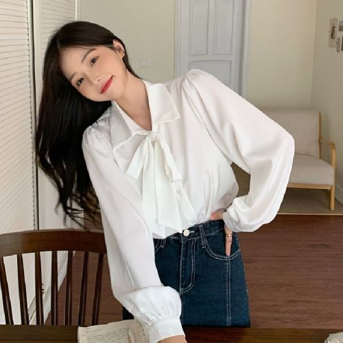 Soft Four-Way Stretch Butterfly Knot Shirt for Women - Design-Oriented, Unconventional New Arrival Spring Stylish High-End Long-Sleeve OL Top