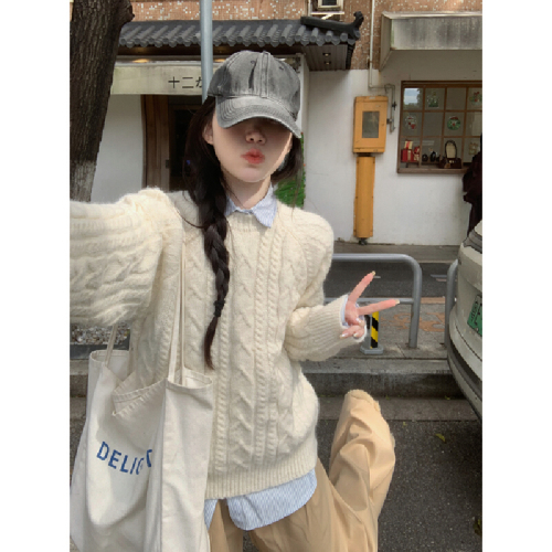 Photographed Autumn/Winter Korean Style Soft and Plump Thick Round Neck Crochet Loose Inner Layer Long Sleeve Knit Sweater