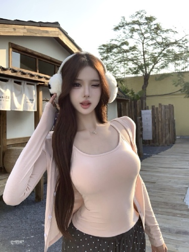 Photographed! Pure Desire Pink Chic Cardigan Tank Top Two-Piece Set for Women Lazy Loose Polka Dot Casual Pants Set Trendy