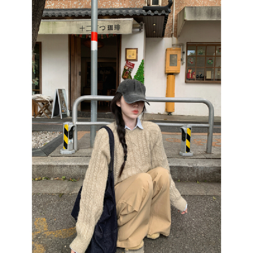 Photographed Autumn/Winter Korean Style Soft and Plump Thick Round Neck Crochet Loose Inner Layer Long Sleeve Knit Sweater