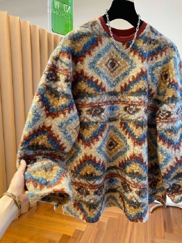 Original Large Size 300 Pounds Lamb Wool Sweatshirt for Women Loose Top Winter