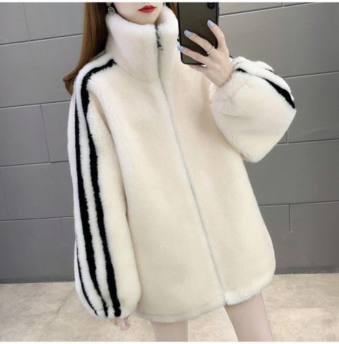 Women's Loose Fleece Lined Collar Fashion Matchable Rabbit Hair Warm Outerwear Top - New Autumn/Winter 2025 Korean Version