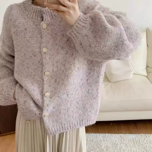 Korean chic atmosphere colorful dot sweater cardigan for women 2026 autumn and winter loose lazy style chic knitted jacket